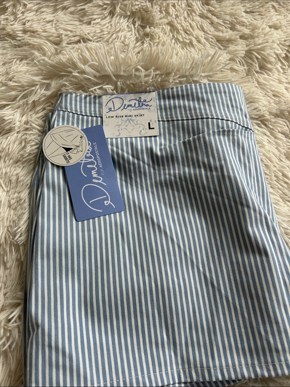 Blue & White Striped Low-Rise Mini Skirt